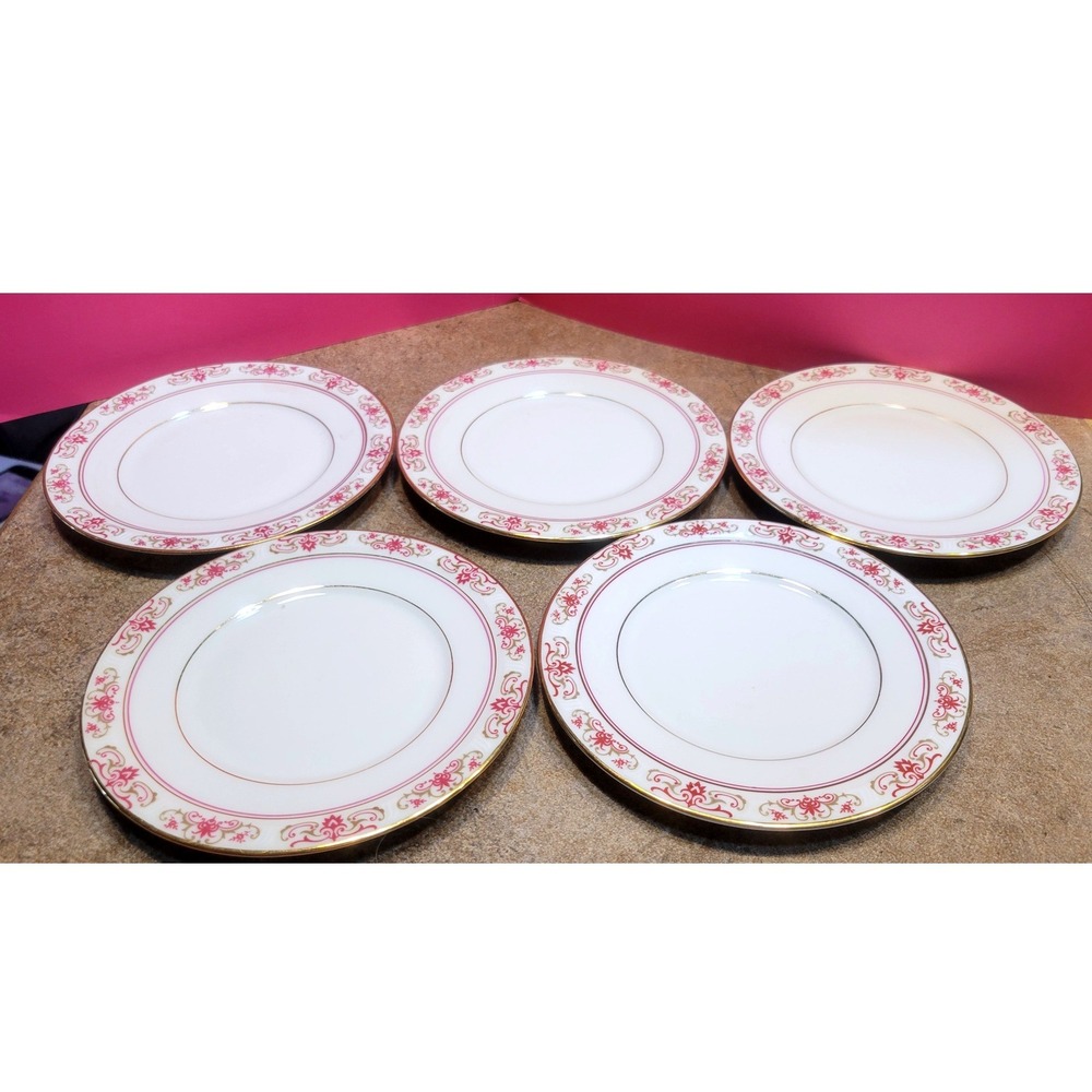 Coronado H&C Garnet Bread and Butter Plates Set of 5 Red Gold Bohemia Czech 6" - Picture 8 of 8